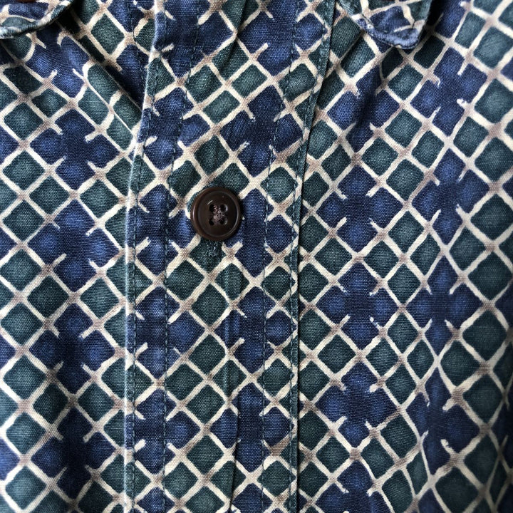 Ralph Lauren CHAPS Chaps, all-over print, short-sleeved button-down shirt, men's size XL cotton navy blue type Vintage Second Hand