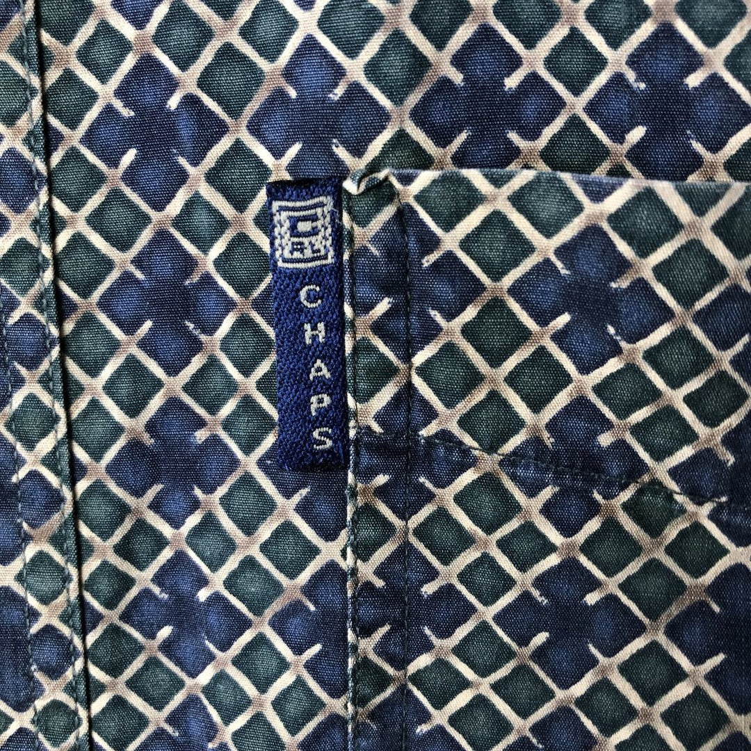 Ralph Lauren CHAPS Chaps, all-over print, short-sleeved button-down shirt, men's size XL cotton navy blue type Vintage Second Hand