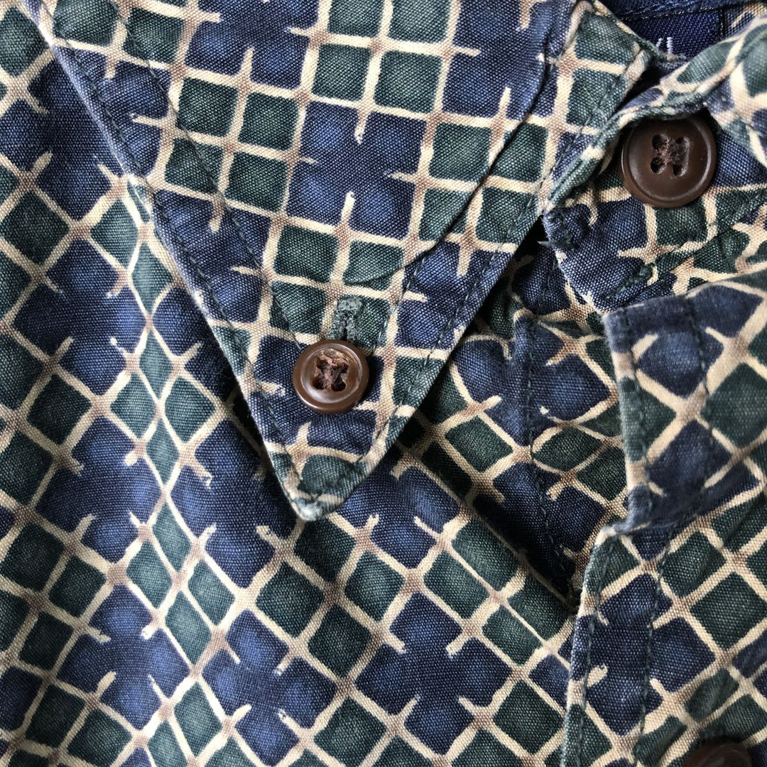 Ralph Lauren CHAPS Chaps, all-over print, short-sleeved button-down shirt, men's size XL cotton navy blue type Vintage Second Hand