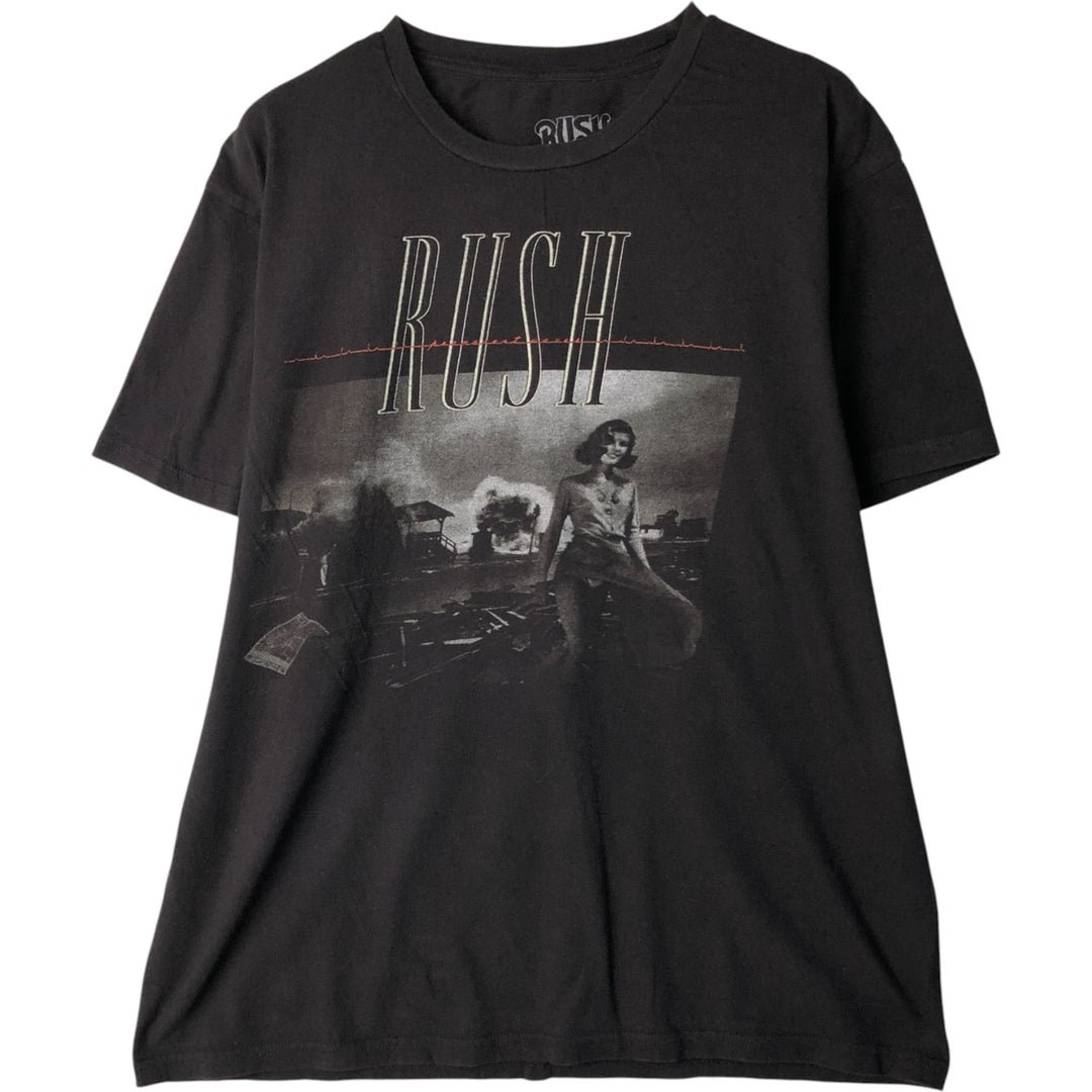 RUSH Band T-shirt, Men's L size cotton black type Vintage Second Hand