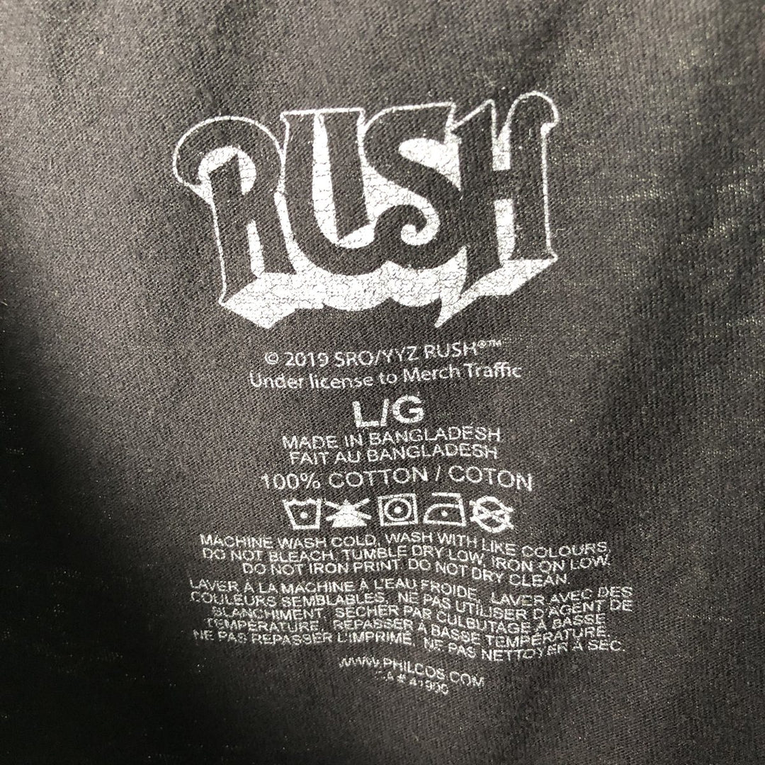 RUSH Band T-shirt, Men's L size cotton black type Vintage Second Hand