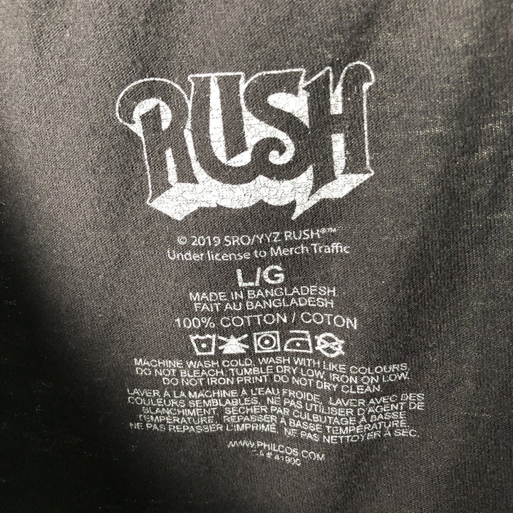 RUSH Band T-shirt, Men's L size cotton black type Vintage Second Hand