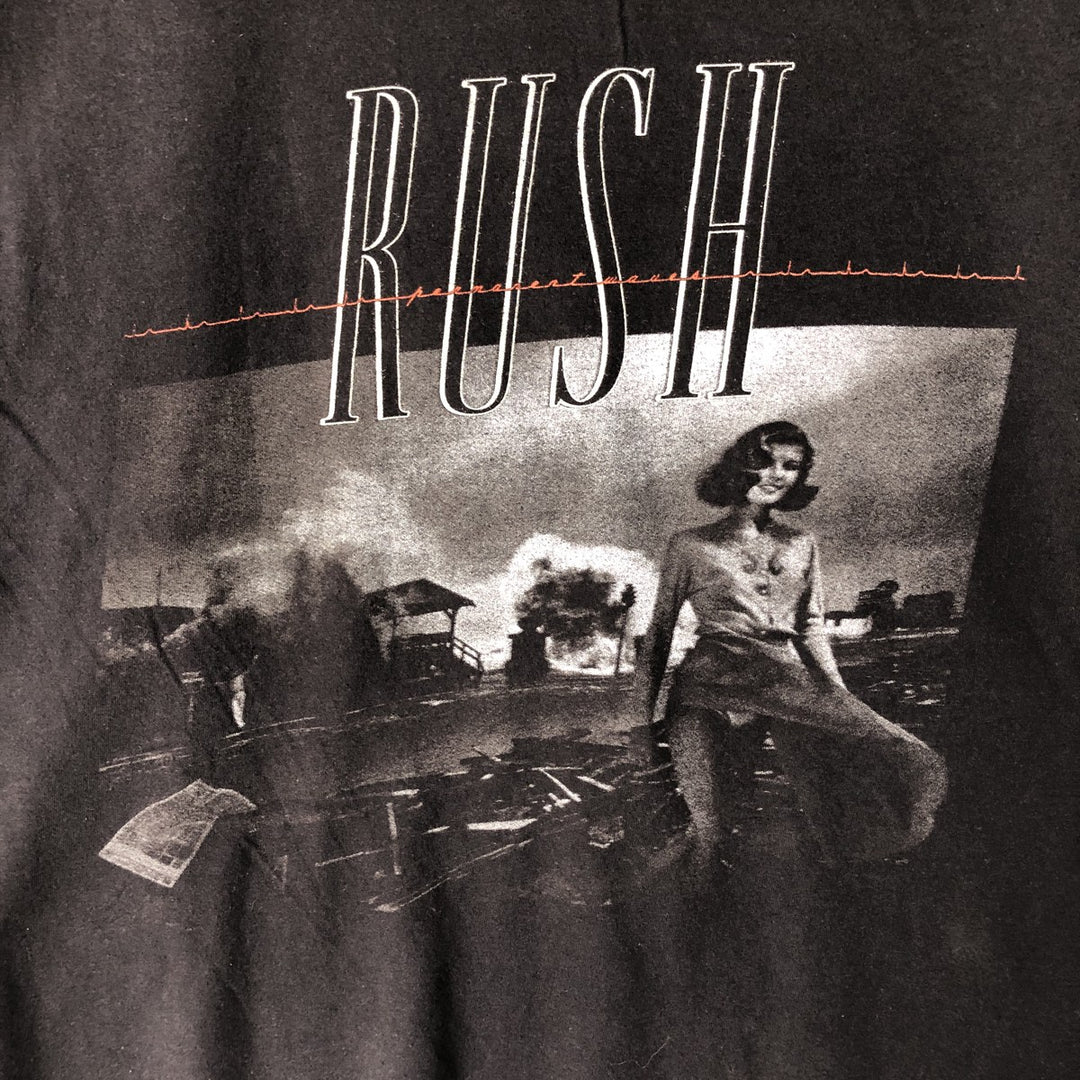 RUSH Band T-shirt, Men's L size cotton black type Vintage Second Hand