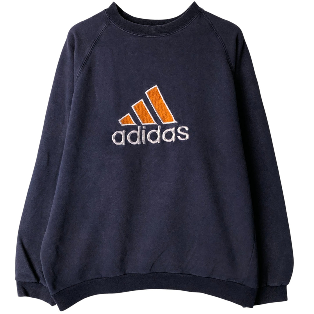 90'S Adidas logo sweatshirt, men's XL size, vintage cotton navy blue type Vintage Second Hand