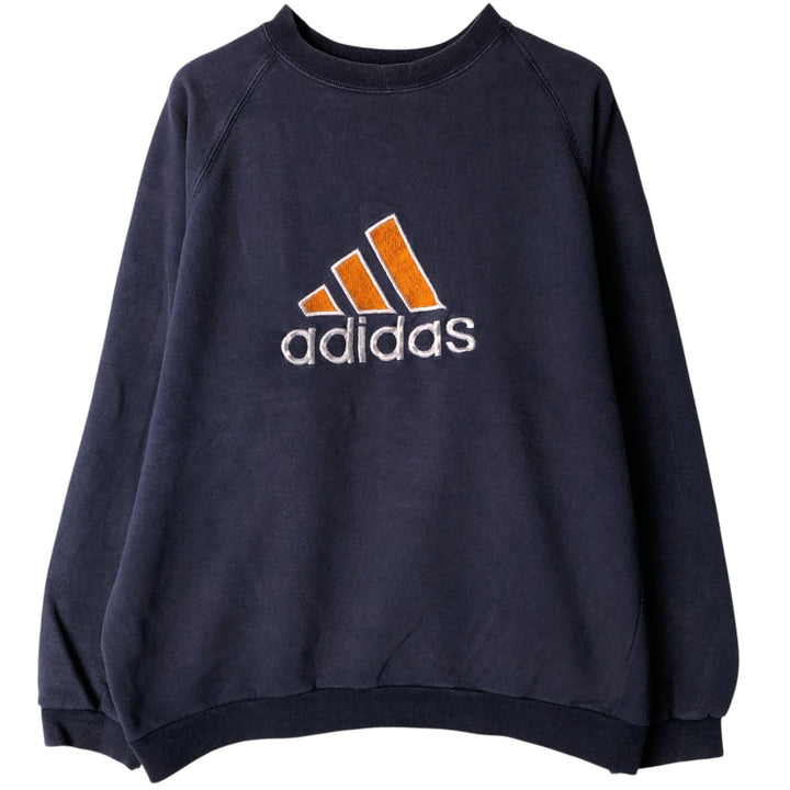 90'S Adidas logo sweatshirt, men's XL size, vintage cotton navy blue type Vintage Second Hand