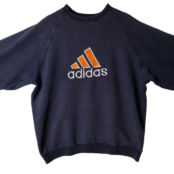 90'S Adidas logo sweatshirt, men's XL size, vintage cotton navy blue type Vintage Second Hand