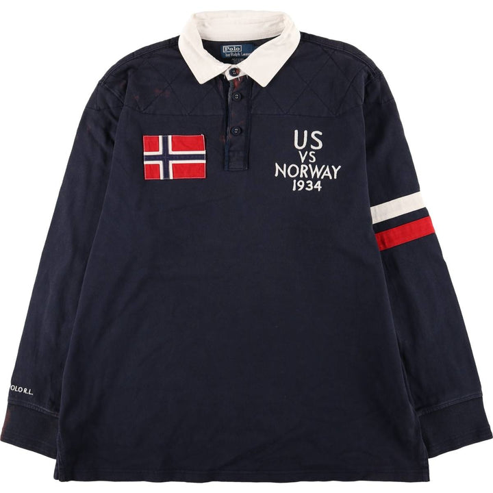 Ralph Lauren POLO by Ralph Lauren long sleeve rugby shirt, men's XL size cotton navy blue type Vintage Second Hand