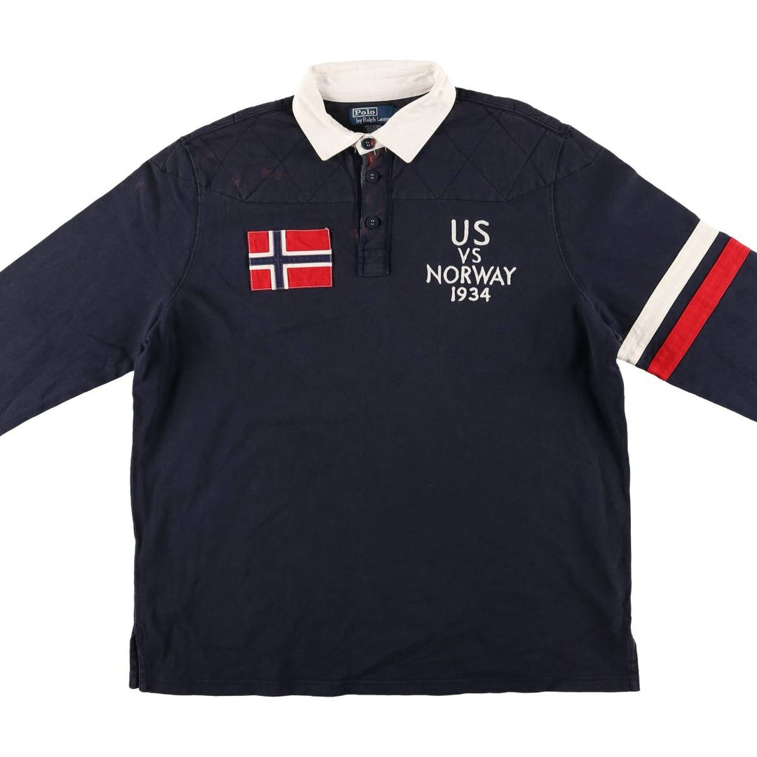 Ralph Lauren POLO by Ralph Lauren long sleeve rugby shirt, men's XL size cotton navy blue type Vintage Second Hand