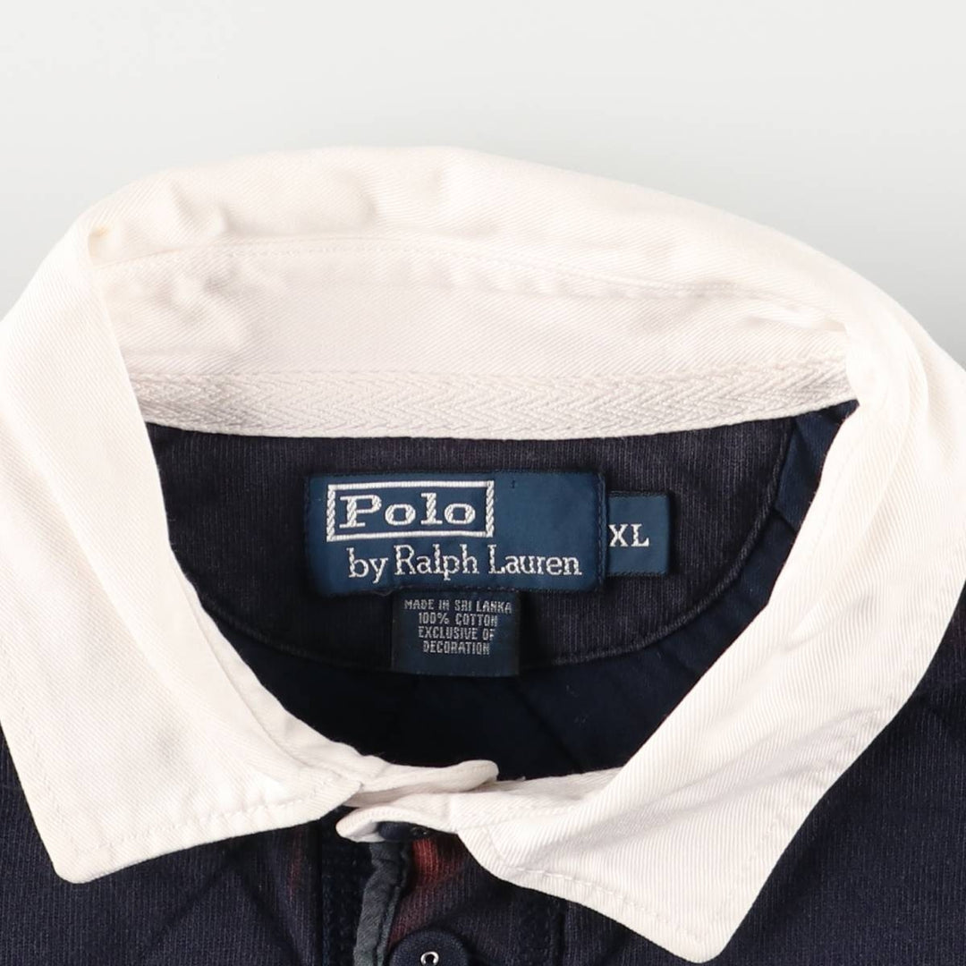 Ralph Lauren POLO by Ralph Lauren long sleeve rugby shirt, men's XL size cotton navy blue type Vintage Second Hand