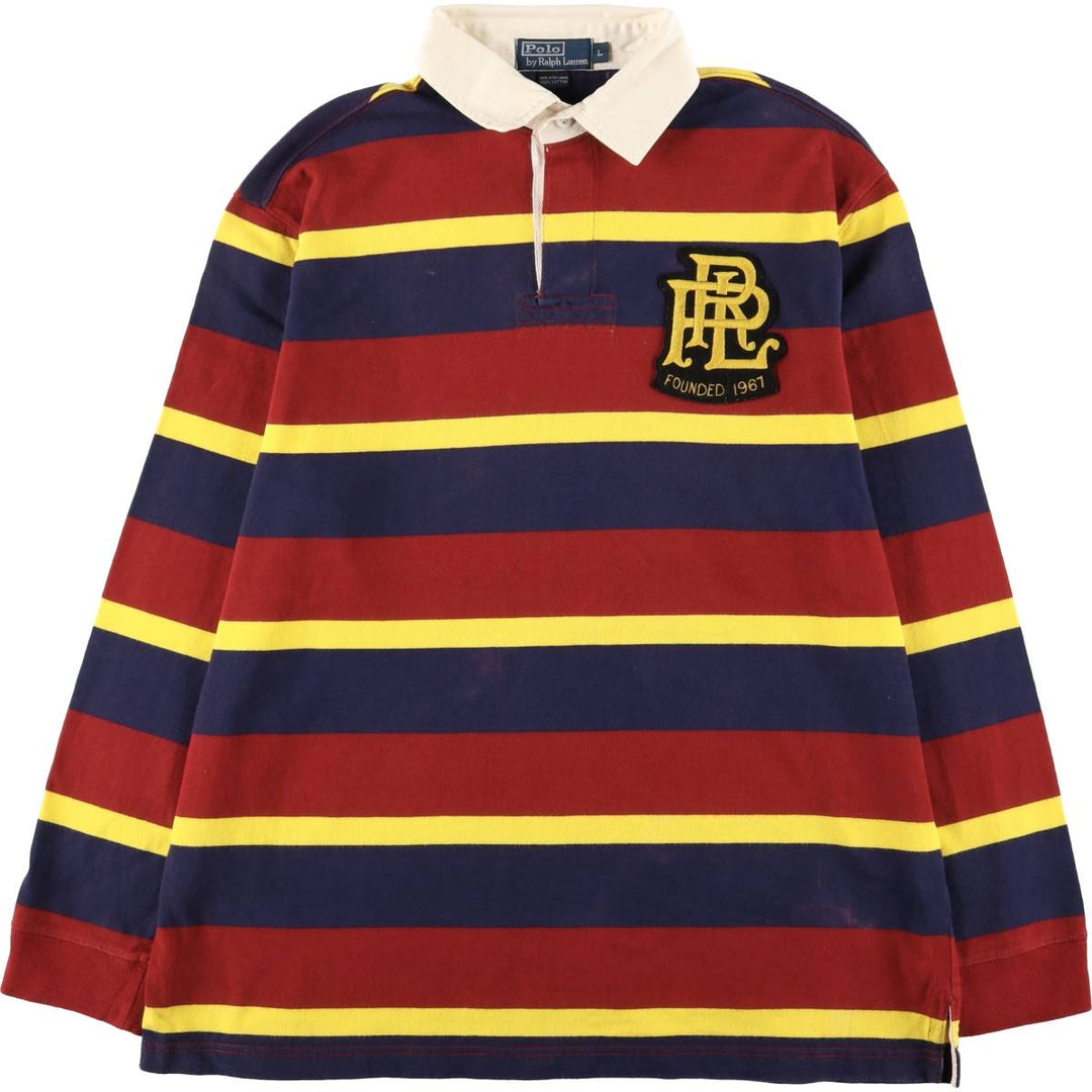 Ralph Lauren POLO by Ralph Lauren Striped Pattern Multi-Border Long Sleeve Rugby Shirt, Men's Size L cotton navy blue type Vintage Second Hand