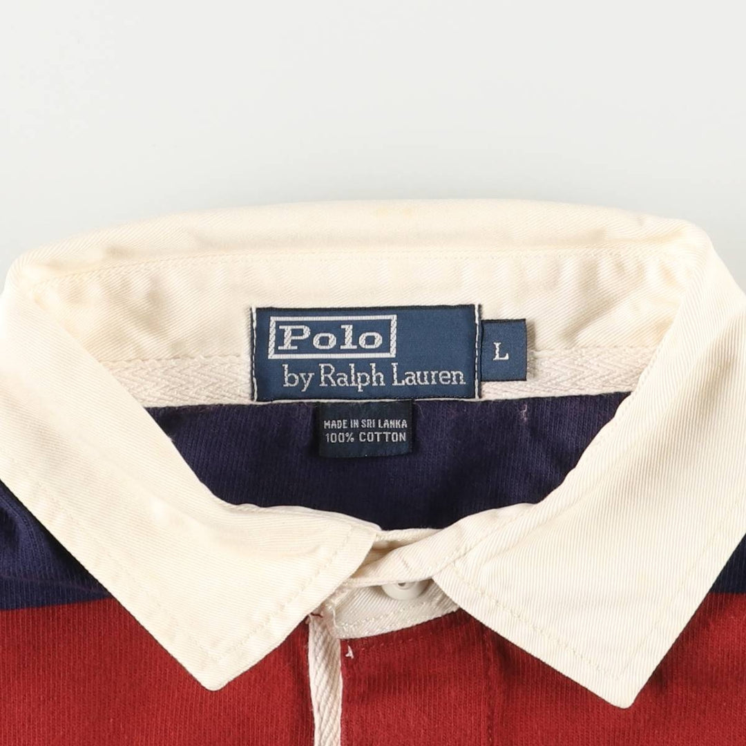 Ralph Lauren POLO by Ralph Lauren Striped Pattern Multi-Border Long Sleeve Rugby Shirt, Men's Size L cotton navy blue type Vintage Second Hand