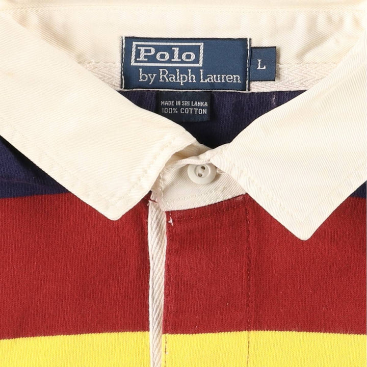 Ralph Lauren POLO by Ralph Lauren Striped Pattern Multi-Border Long Sleeve Rugby Shirt, Men's Size L cotton navy blue type Vintage Second Hand