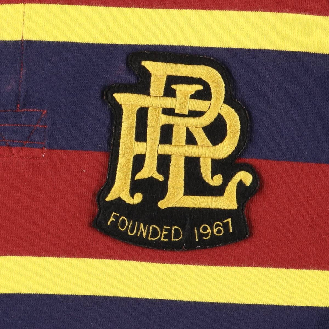 Ralph Lauren POLO by Ralph Lauren Striped Pattern Multi-Border Long Sleeve Rugby Shirt, Men's Size L cotton navy blue type Vintage Second Hand