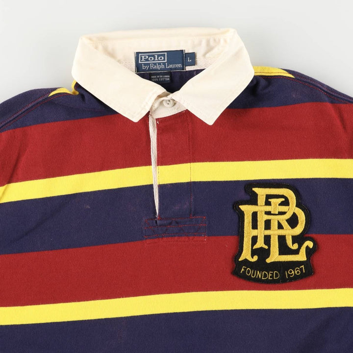 Ralph Lauren POLO by Ralph Lauren Striped Pattern Multi-Border Long Sleeve Rugby Shirt, Men's Size L cotton navy blue type Vintage Second Hand