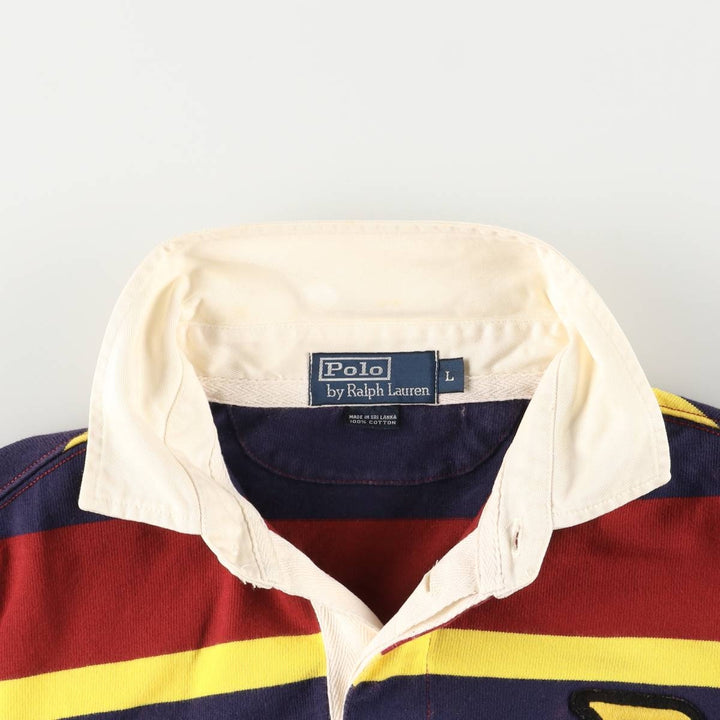 Ralph Lauren POLO by Ralph Lauren Striped Pattern Multi-Border Long Sleeve Rugby Shirt, Men's Size L cotton navy blue type Vintage Second Hand