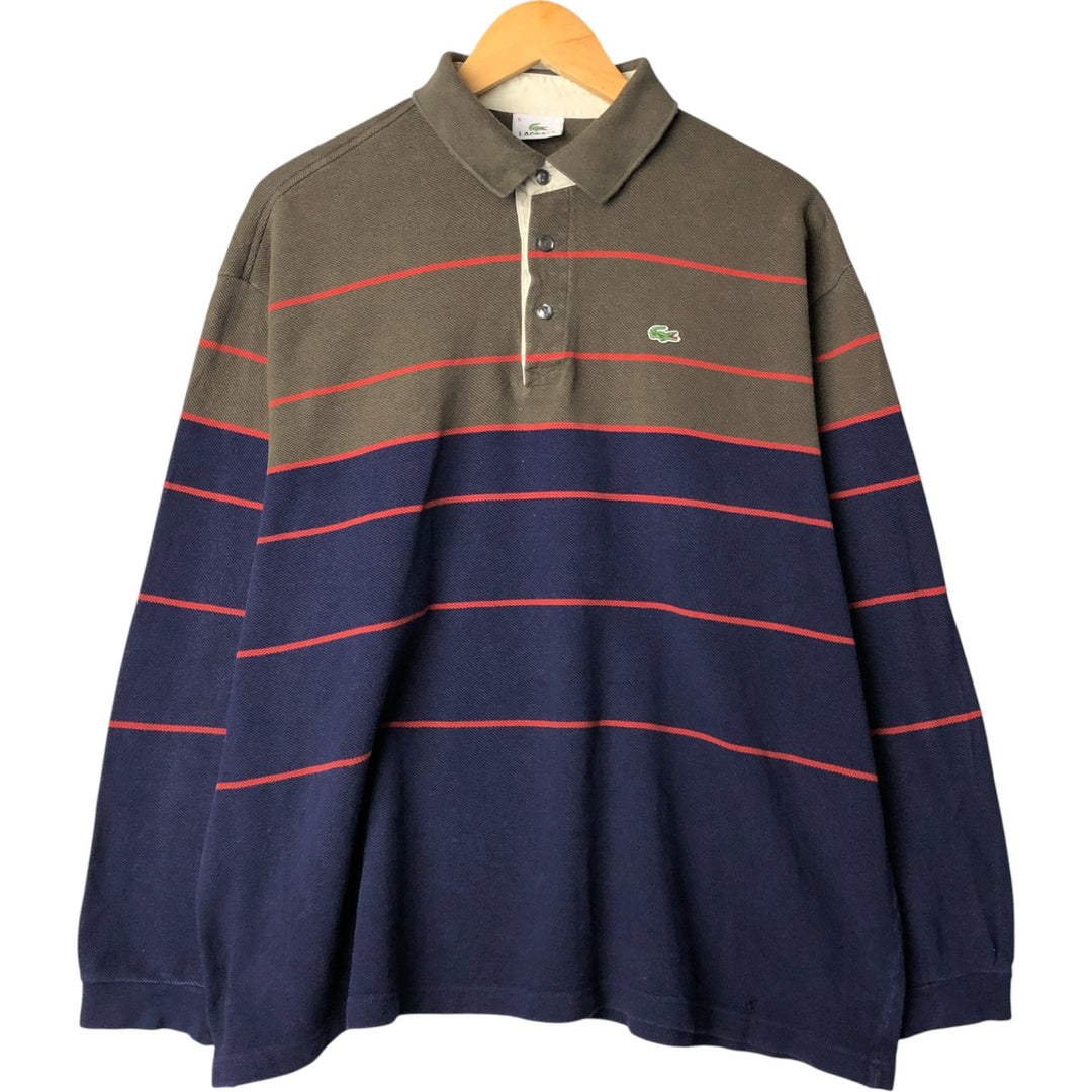 Lacoste Men's Long Sleeve Striped Polo Shirt (Size XXXL) cotton navy blue type Vintage Second Hand