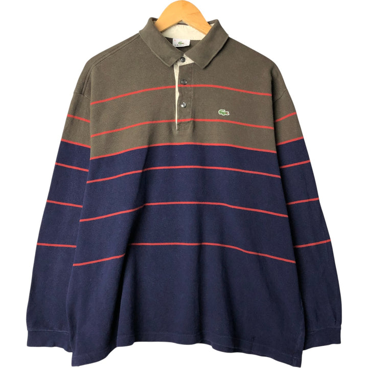 Lacoste Men's Long Sleeve Striped Polo Shirt (Size XXXL) cotton navy blue type Vintage Second Hand