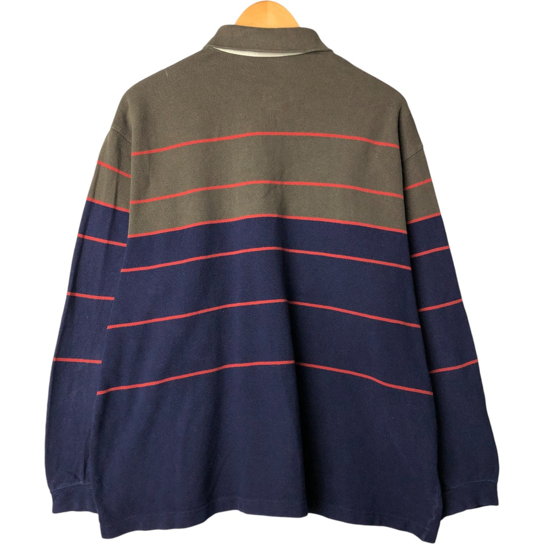 Lacoste Men's Long Sleeve Striped Polo Shirt (Size XXXL) cotton navy blue type Vintage Second Hand