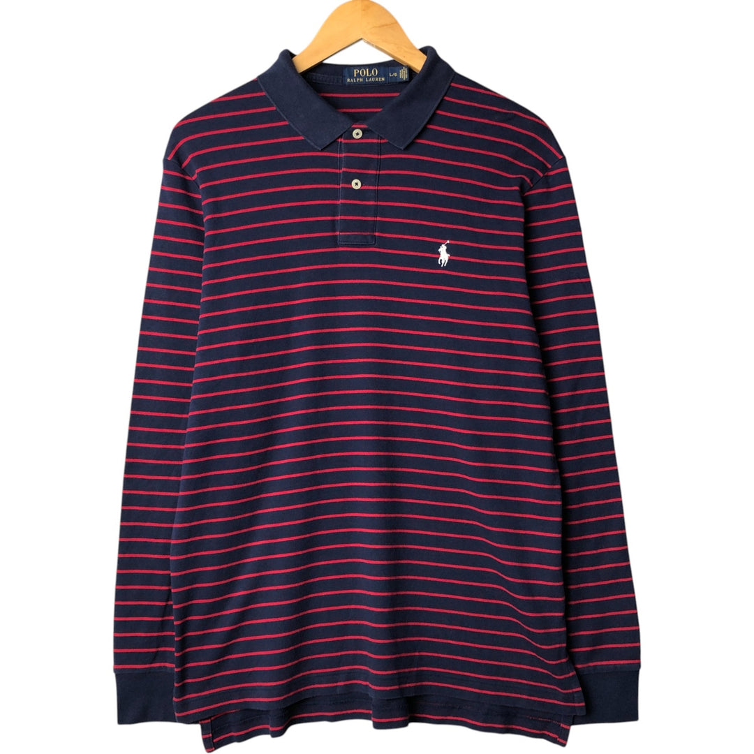 Ralph Lauren POLO RALPH LAUREN long-sleeved striped polo shirt, men's size L cotton red type Vintage Second Hand