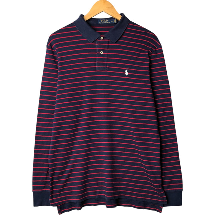Ralph Lauren POLO RALPH LAUREN long-sleeved striped polo shirt, men's size L cotton red type Vintage Second Hand