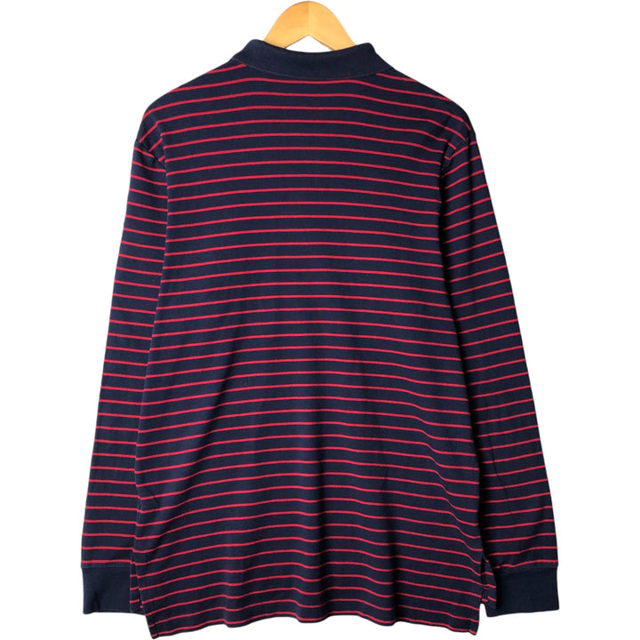 Ralph Lauren POLO RALPH LAUREN long-sleeved striped polo shirt, men's size L cotton red type Vintage Second Hand