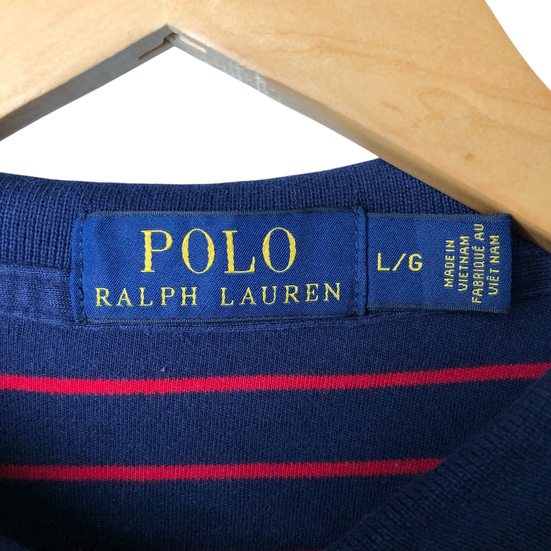Ralph Lauren POLO RALPH LAUREN long-sleeved striped polo shirt, men's size L cotton red type Vintage Second Hand