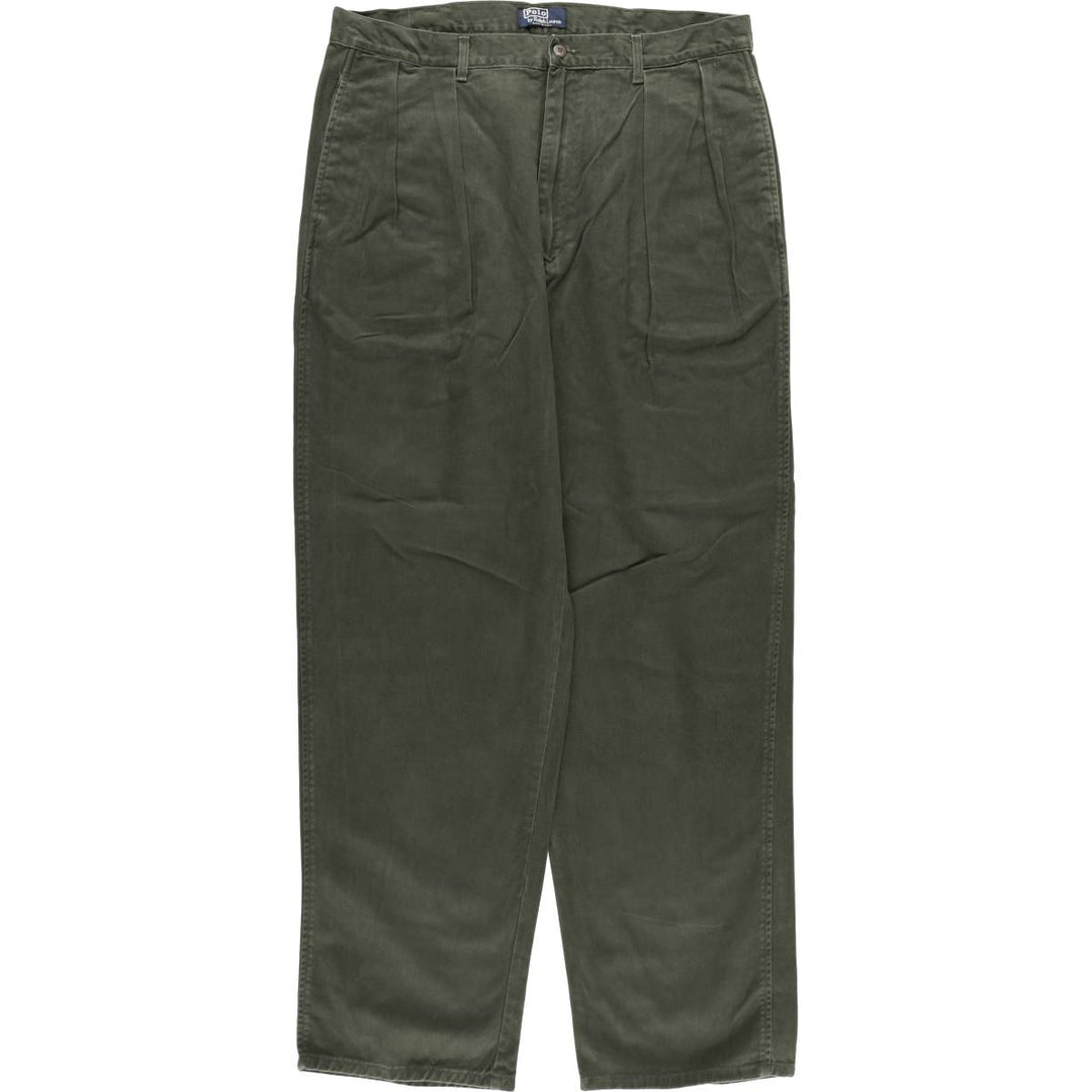 90'S Ralph Lauren POLO by Ralph Lauren Two-pleat Chino Pants Made in USA Men's W35 Vintage cotton Khaki type Vintage Second Hand