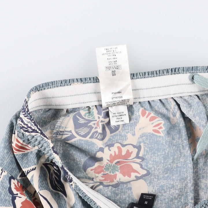 Patagonia WORN WEAR 57058FA18 All-Over Botanical Pattern Nylon Shorts, Women's Size Medium Nylon Blue type light blue Vintage Second Hand