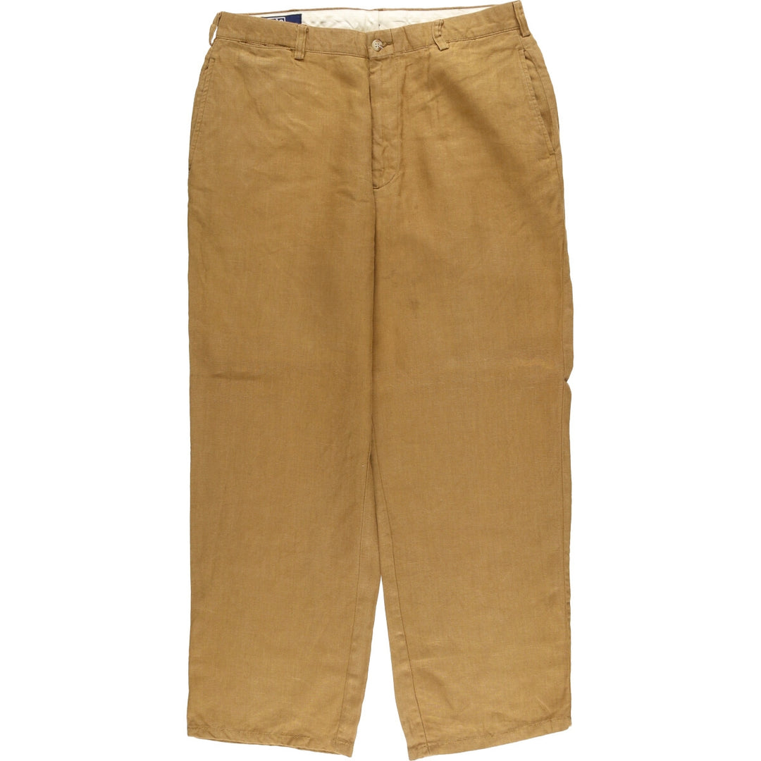 Ralph Lauren POLO by Ralph Lauren Men's Linen Pants, Wide Leg Pants, Size W35 linen beige type brown Vintage Second Hand