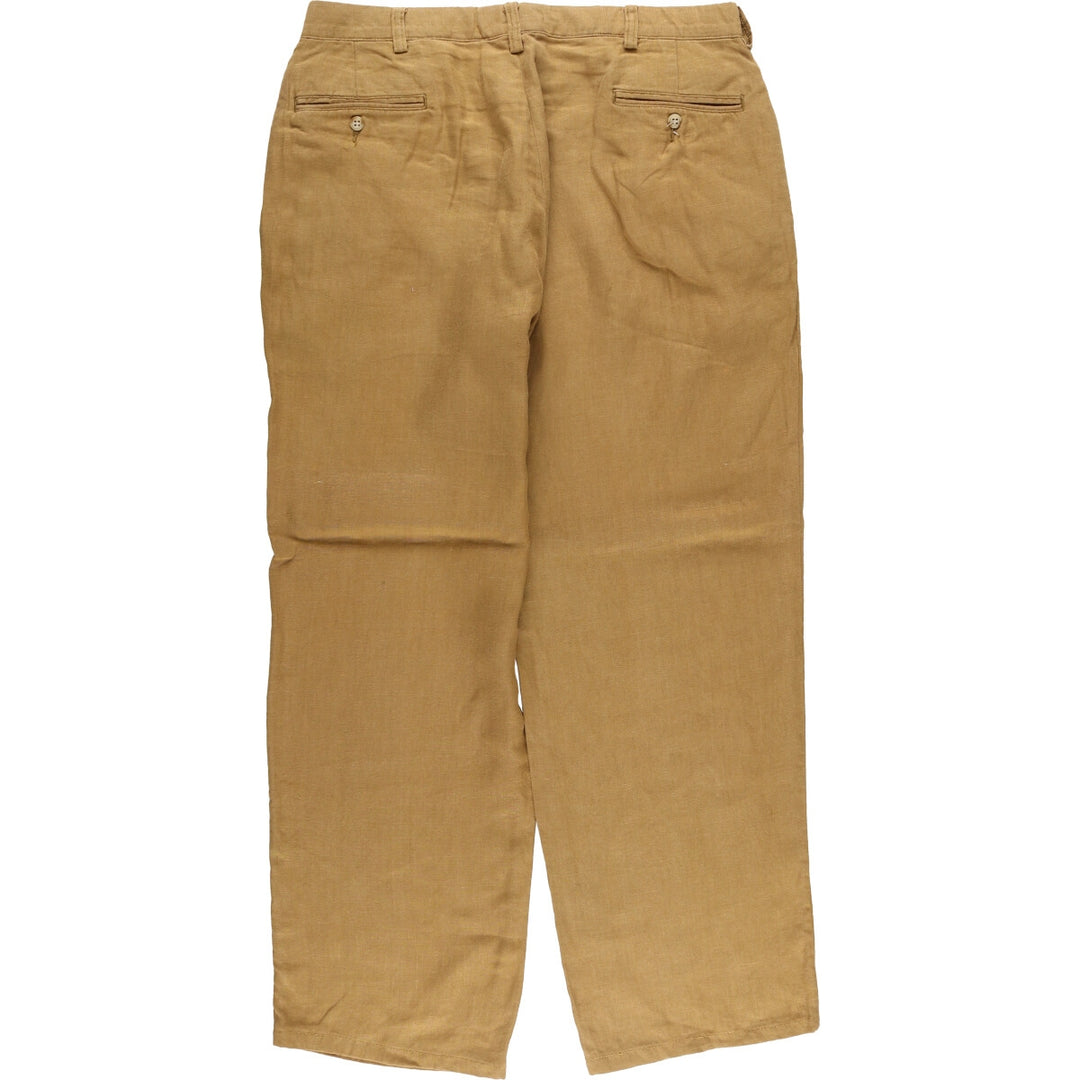 Ralph Lauren POLO by Ralph Lauren Men's Linen Pants, Wide Leg Pants, Size W35 linen beige type brown Vintage Second Hand