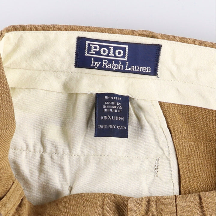 Ralph Lauren POLO by Ralph Lauren Men's Linen Pants, Wide Leg Pants, Size W35 linen beige type brown Vintage Second Hand