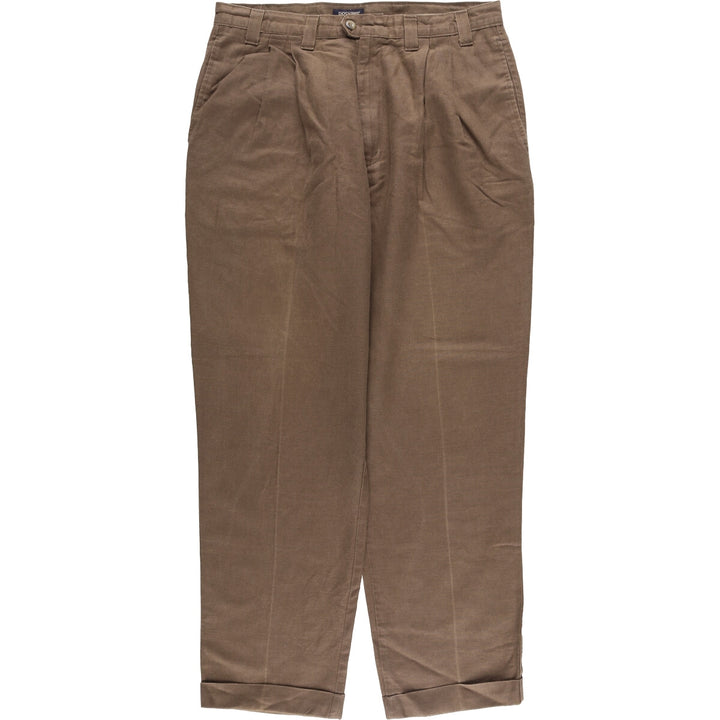 90'S Dockers Khakis Loose Fit Two-Pleated Linen Pants, Made in USA, Vintage, Men's Size 35 linen brown type Vintage Second Hand