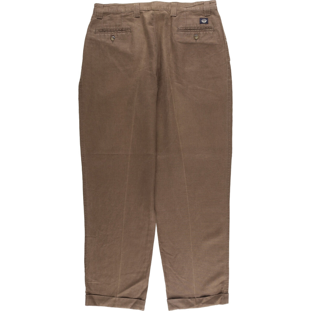 90'S Dockers Khakis Loose Fit Two-Pleated Linen Pants, Made in USA, Vintage, Men's Size 35 linen brown type Vintage Second Hand