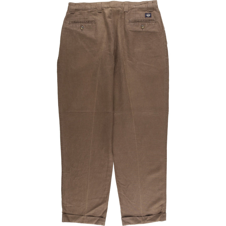 90'S Dockers Khakis Loose Fit Two-Pleated Linen Pants, Made in USA, Vintage, Men's Size 35 linen brown type Vintage Second Hand