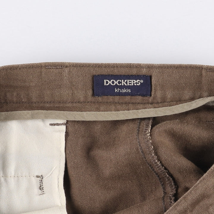 90'S Dockers Khakis Loose Fit Two-Pleated Linen Pants, Made in USA, Vintage, Men's Size 35 linen brown type Vintage Second Hand