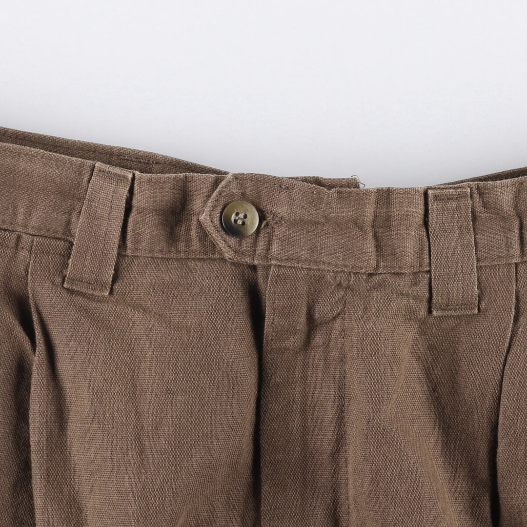 90'S Dockers Khakis Loose Fit Two-Pleated Linen Pants, Made in USA, Vintage, Men's Size 35 linen brown type Vintage Second Hand