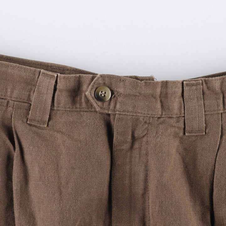 90'S Dockers Khakis Loose Fit Two-Pleated Linen Pants, Made in USA, Vintage, Men's Size 35 linen brown type Vintage Second Hand