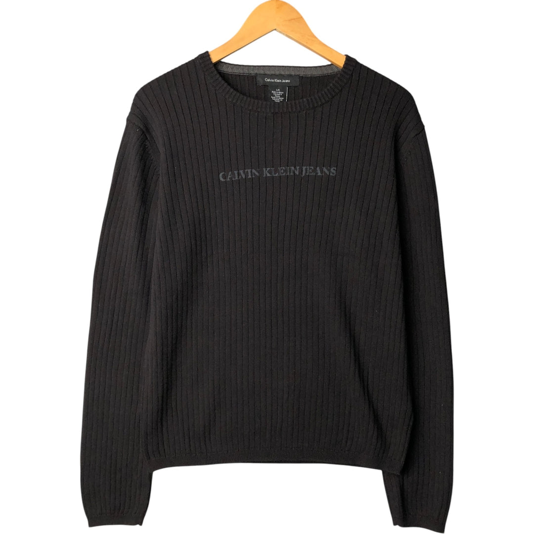 90s-00'S Calvin Klein Jeans Ribbed Cotton Knit Sweater, Women's Size L, Vintage cotton black type Vintage Second Hand