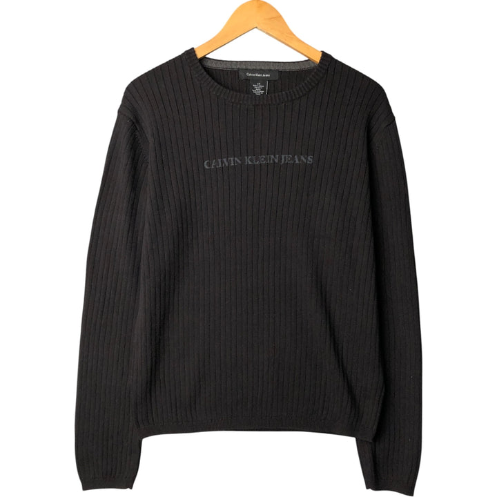 90s-00'S Calvin Klein Jeans Ribbed Cotton Knit Sweater, Women's Size L, Vintage cotton black type Vintage Second Hand