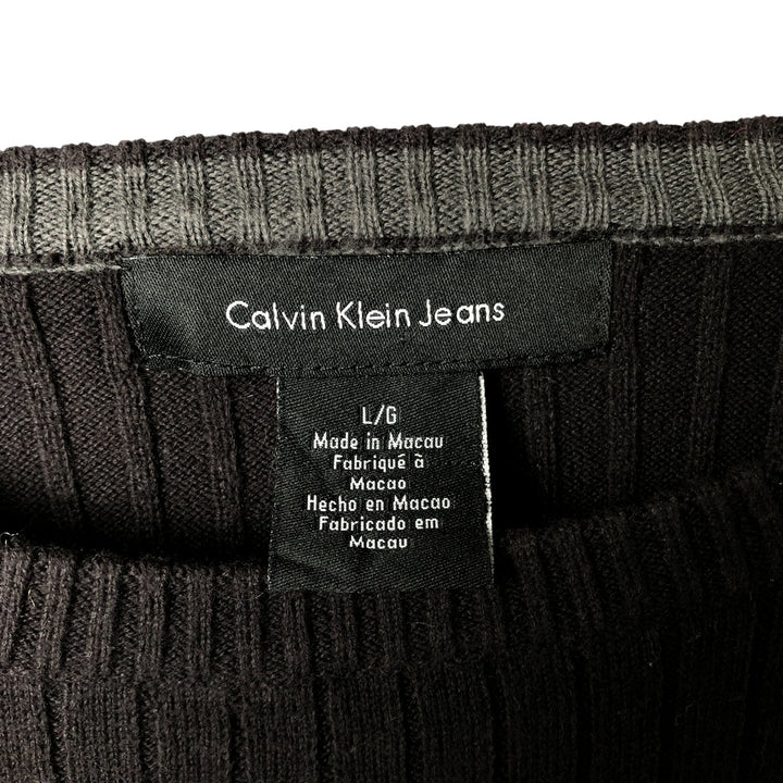90s-00'S Calvin Klein Jeans Ribbed Cotton Knit Sweater, Women's Size L, Vintage cotton black type Vintage Second Hand