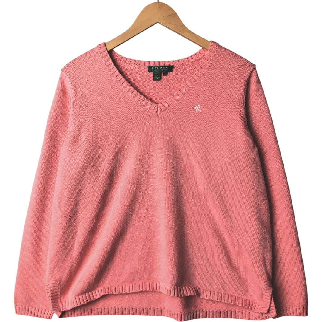 Ralph Lauren RALPH LAUREN V-neck cotton knit sweater, women's size XL cotton pink type Vintage Second Hand