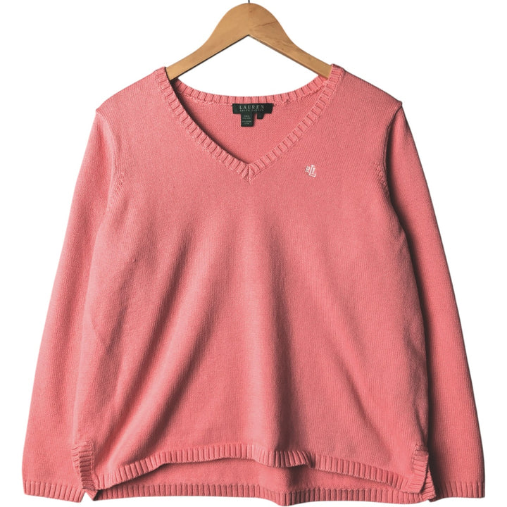 Ralph Lauren RALPH LAUREN V-neck cotton knit sweater, women's size XL cotton pink type Vintage Second Hand