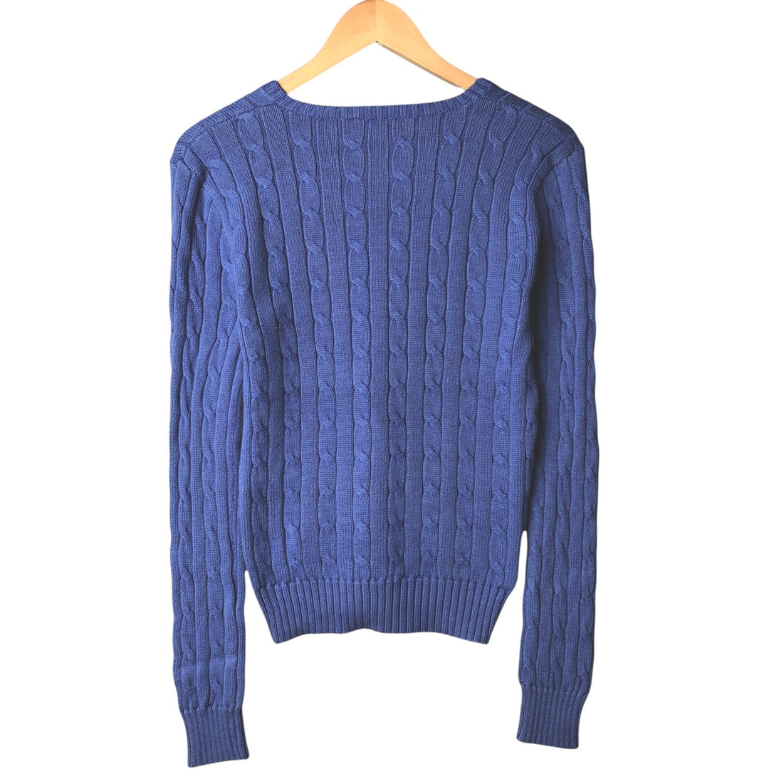 Ralph Lauren POLO RALPH LAUREN Cable knit V-neck cotton knit sweater Women's size S cotton Purple type blue-purple Vintage Second Hand