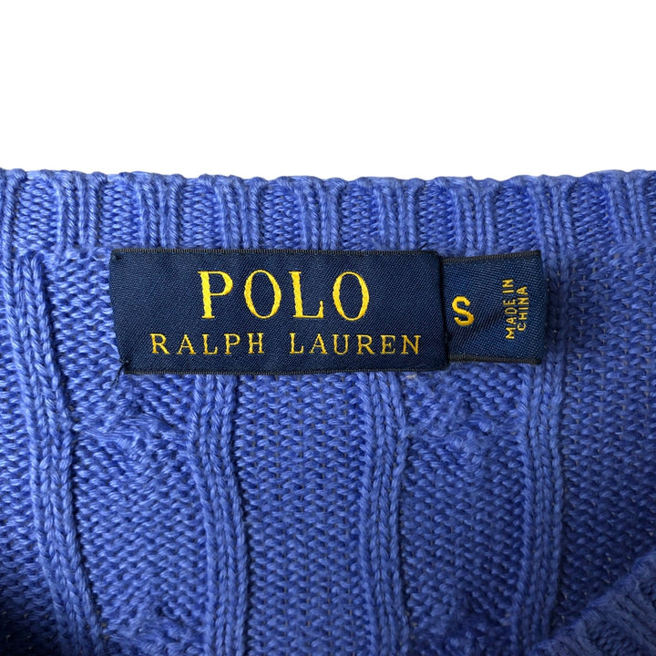 Ralph Lauren POLO RALPH LAUREN Cable knit V-neck cotton knit sweater Women's size S cotton Purple type blue-purple Vintage Second Hand