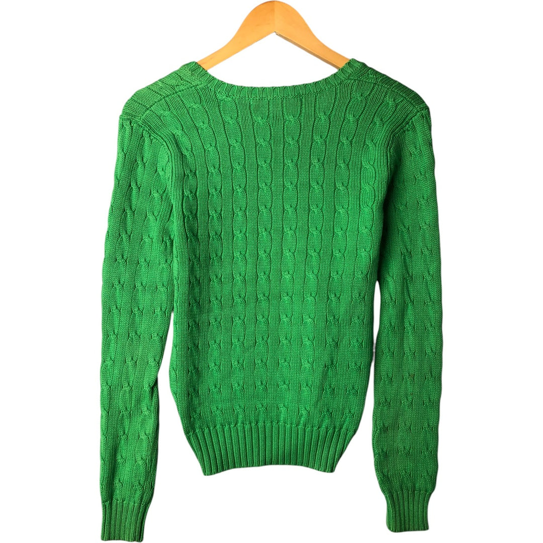 Ralph Lauren RALPH LAUREN SPORT Cable knit V-neck cotton knit sweater Women's M size cotton green type yellow green Vintage Second Hand