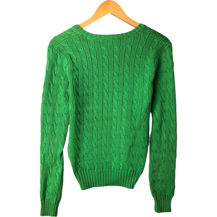 Ralph Lauren RALPH LAUREN SPORT Cable knit V-neck cotton knit sweater Women's M size cotton green type yellow green Vintage Second Hand