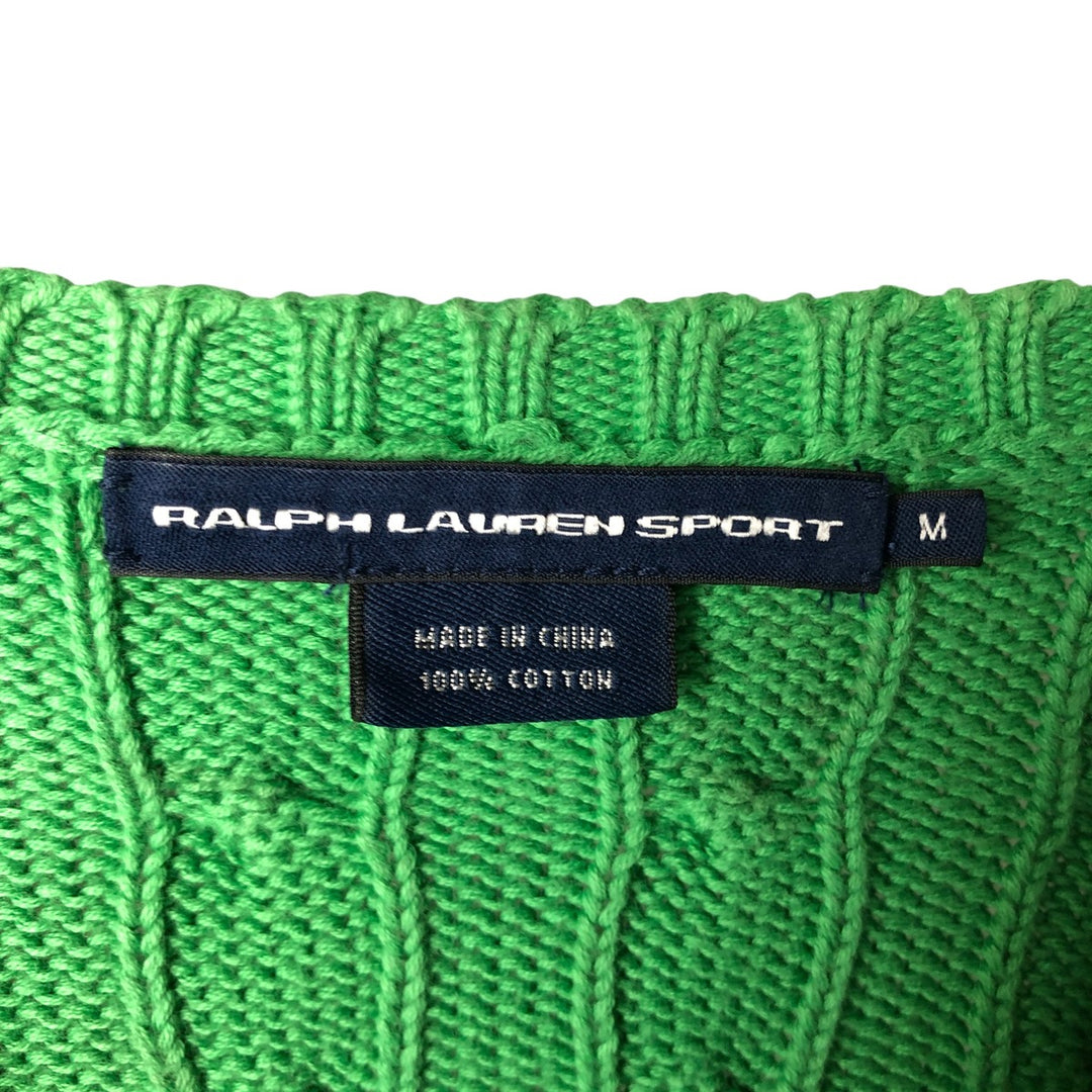 Ralph Lauren RALPH LAUREN SPORT Cable knit V-neck cotton knit sweater Women's M size cotton green type yellow green Vintage Second Hand