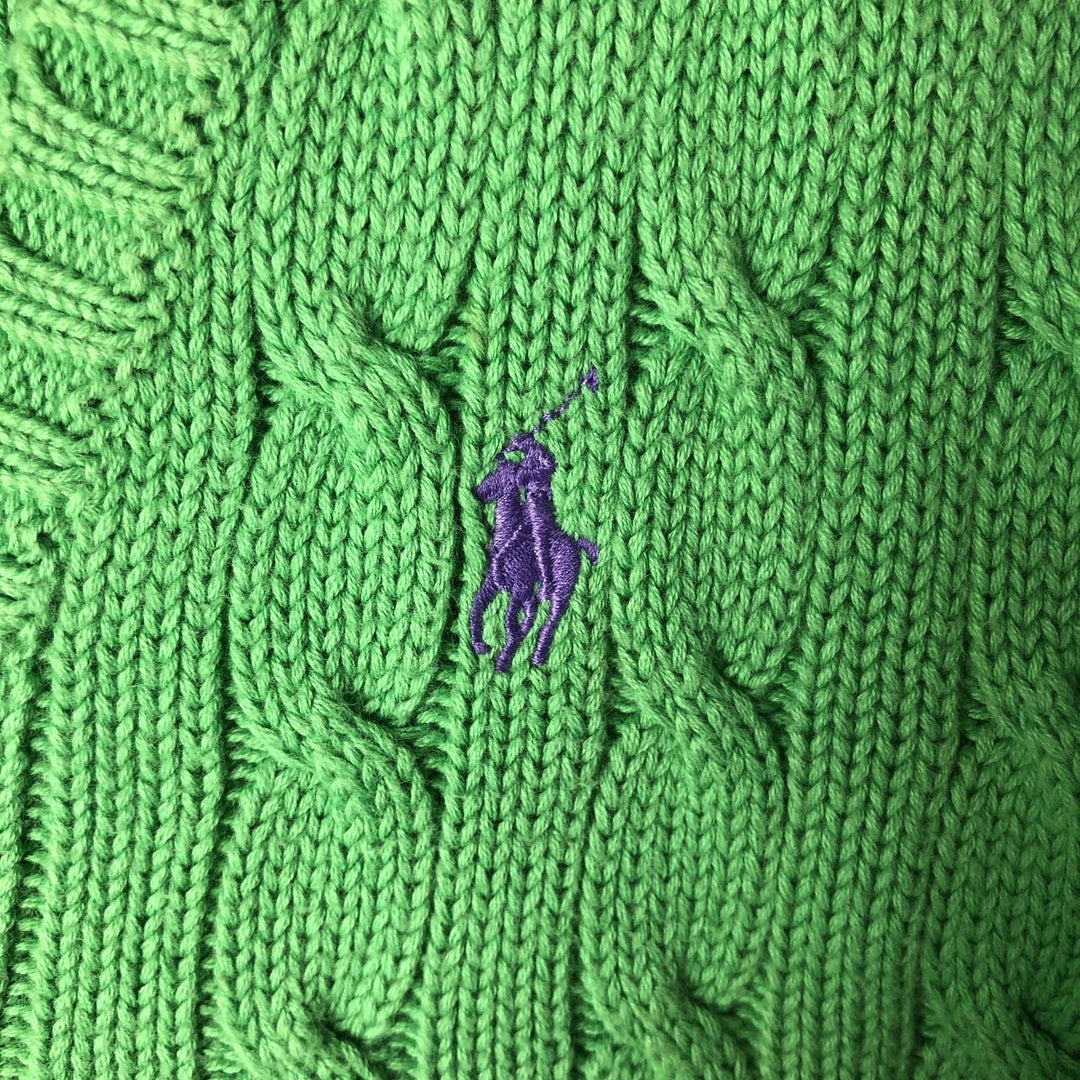 Ralph Lauren RALPH LAUREN SPORT Cable knit V-neck cotton knit sweater Women's M size cotton green type yellow green Vintage Second Hand