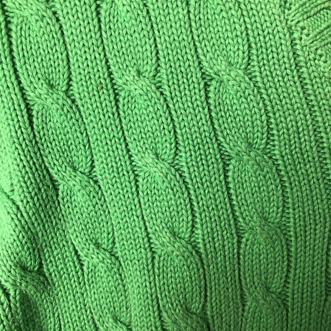Ralph Lauren RALPH LAUREN SPORT Cable knit V-neck cotton knit sweater Women's M size cotton green type yellow green Vintage Second Hand