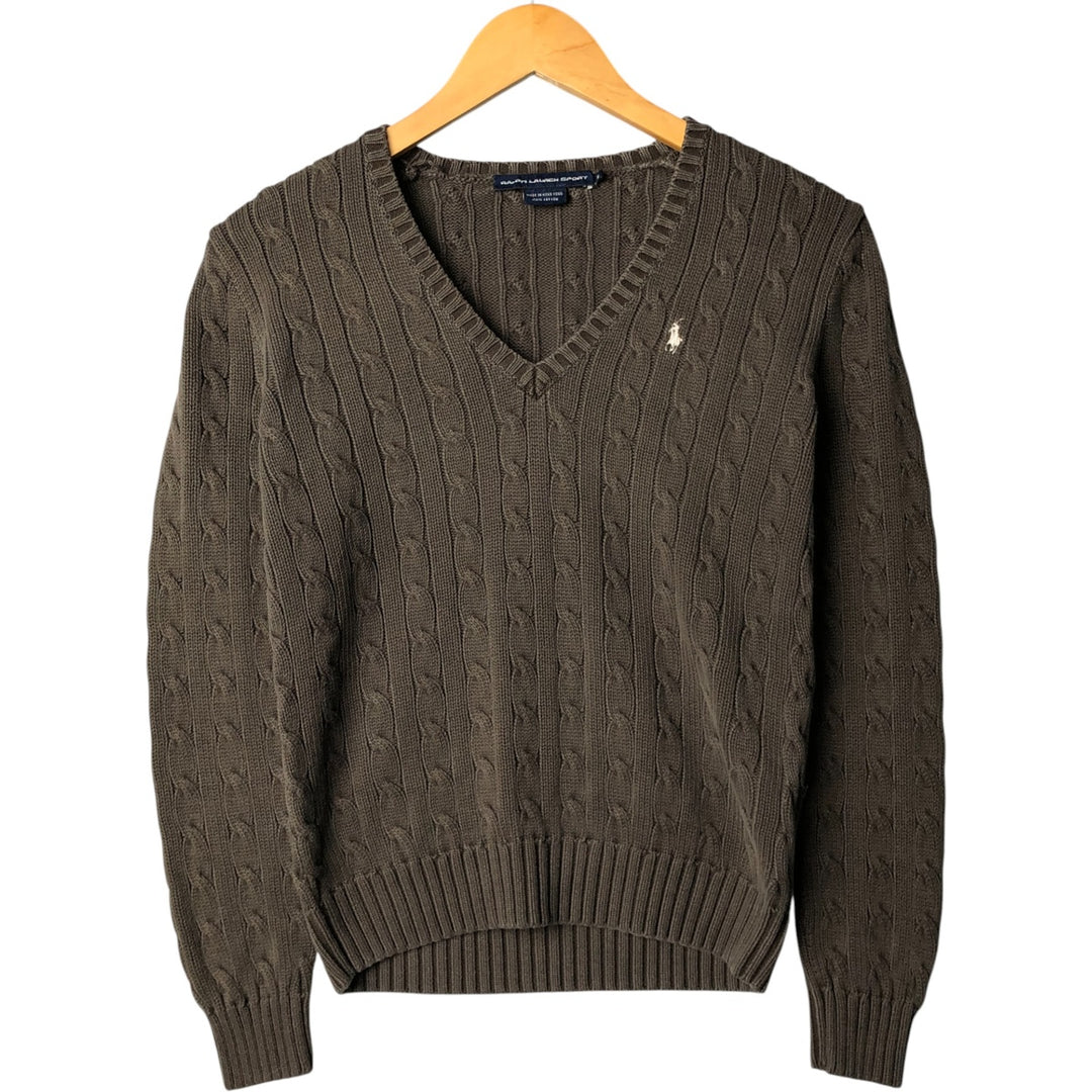 Ralph Lauren RALPH LAUREN SPORT Cable knit V-neck cotton knit sweater Women's M size cotton gray type Vintage Second Hand